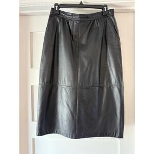 Vintage 90s Black Leather Midi Pencil Skirt High Waist Minimalist Leather